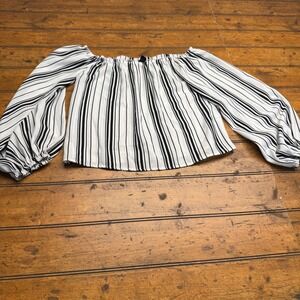 Windsor Off Shoulder Striped Blouse Bardot Puff Sleeve Top Womens Small‎